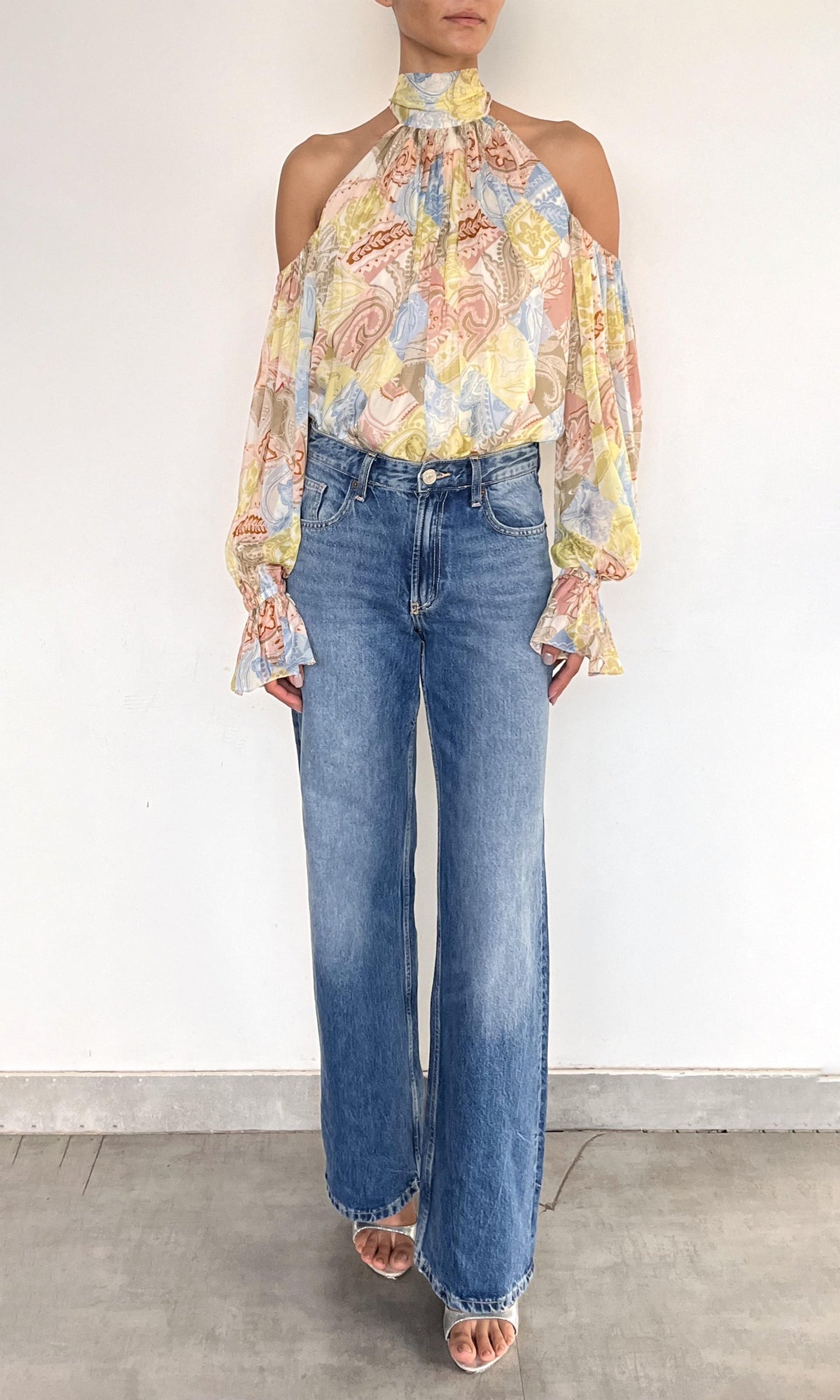 Womens | Fiza Viscose Flat Chiffon Neck Tie Detail Top | Multi