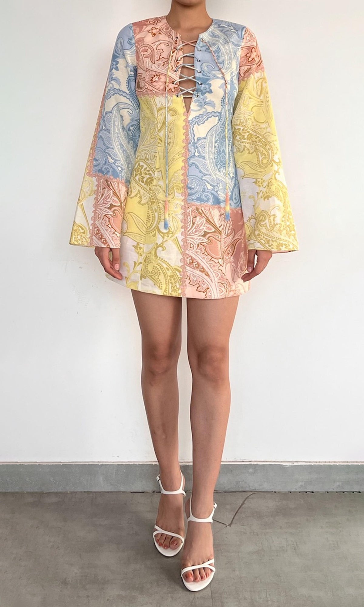 Womens | Fiza Linen Cotton Patch Mini Dress | Multi