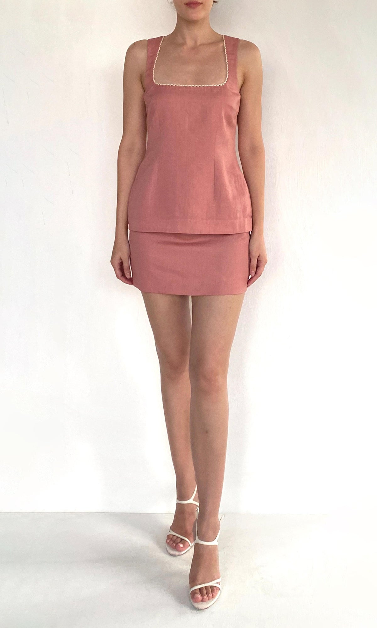 Womens | Gul Linen Cotton Fitted Round Square Neck Top | Dusty Pink