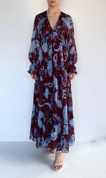 Hemant And Nandita | Hiba Viscose Flat Chiffon Long Dress | Merlot