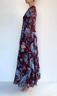 Hemant And Nandita | Hiba Viscose Flat Chiffon Long Dress | Merlot