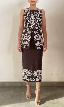 Hemant And Nandita | Ilaya Linen Cotton Fitted Midi Skirt | Brown