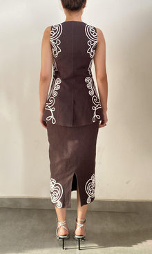 Hemant And Nandita | Ilaya Linen Cotton Fitted Midi Skirt | Brown