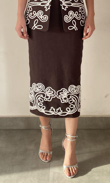 Hemant And Nandita | Ilaya Linen Cotton Fitted Midi Skirt | Brown