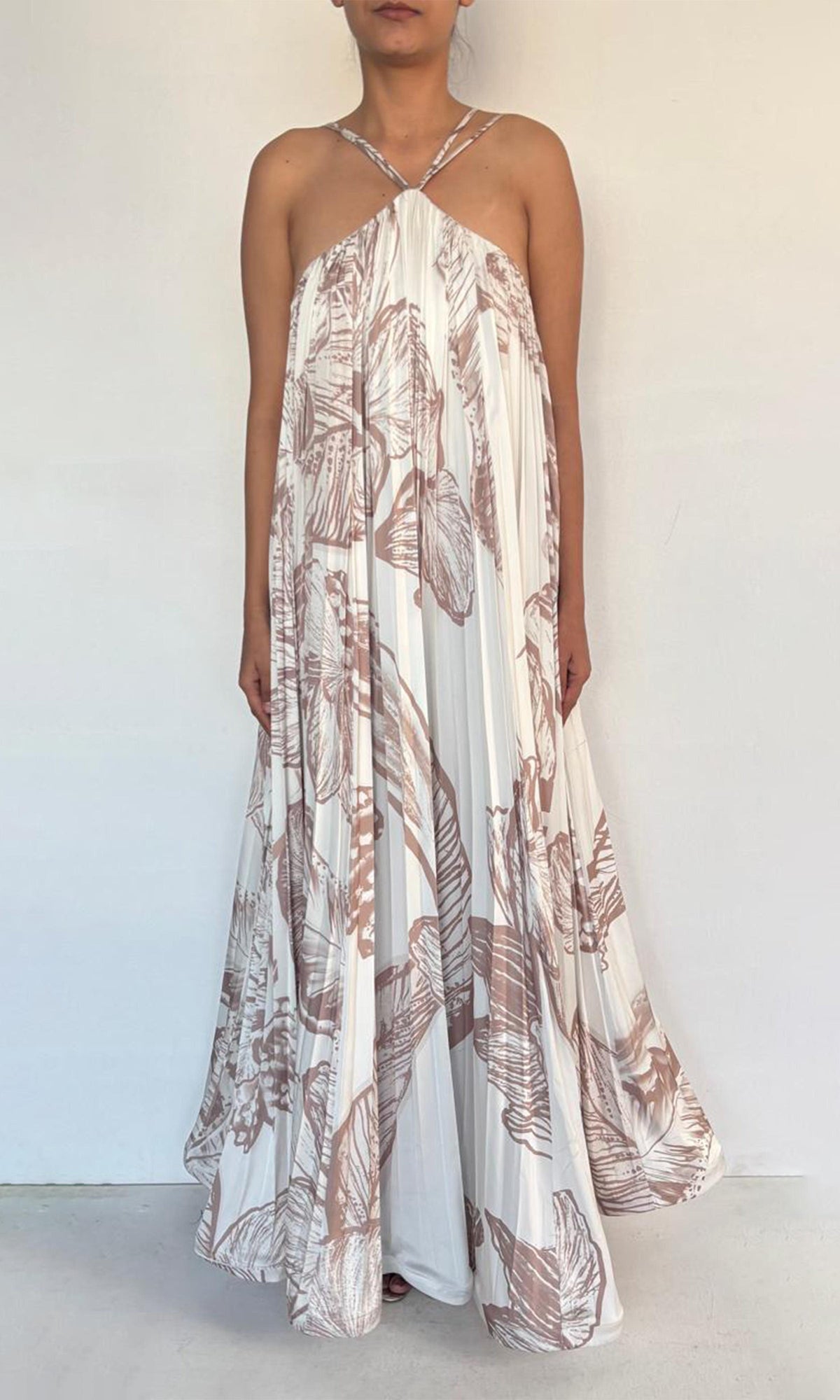 Womens | Ines Viscose Satin Long Dress | Beige White