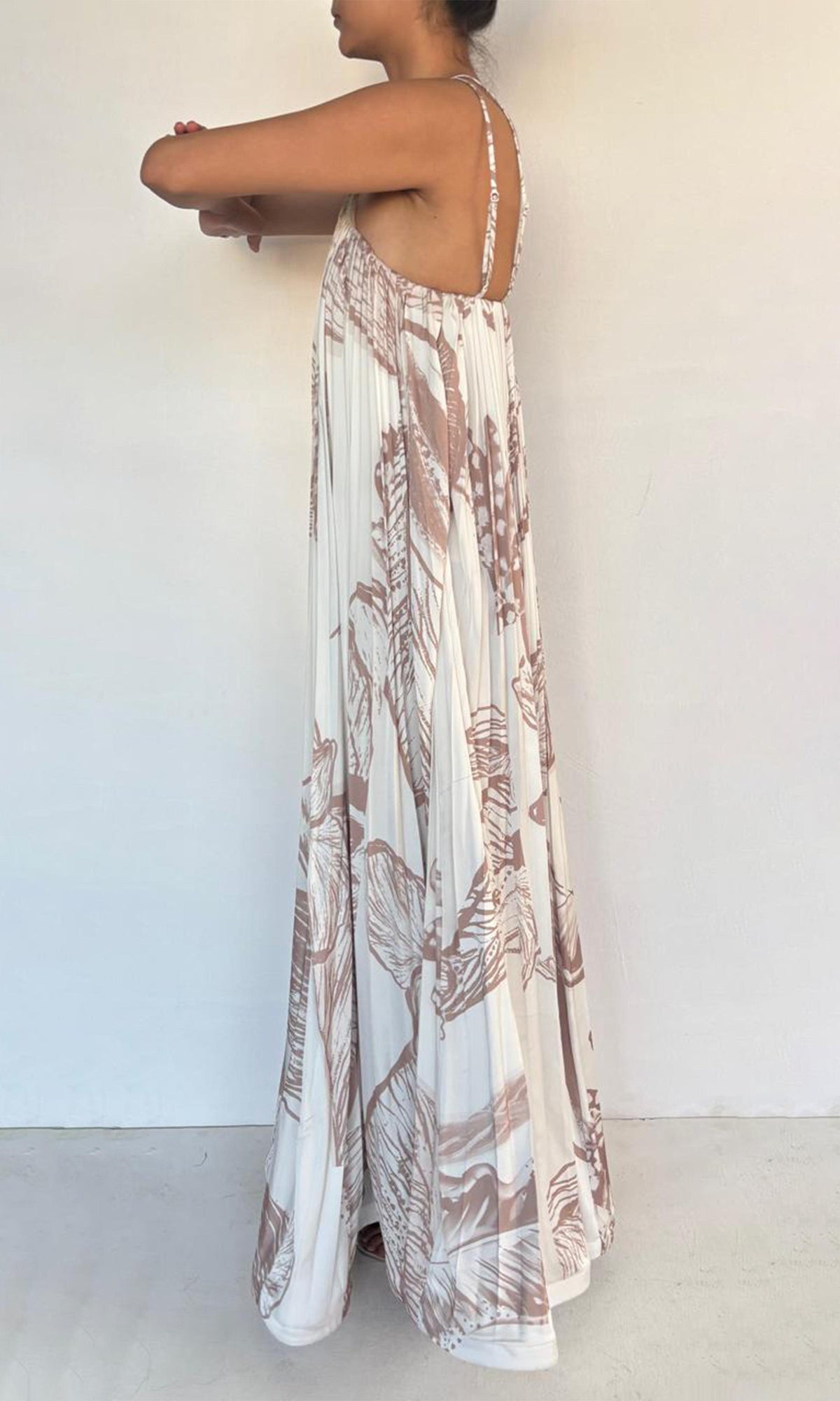 Womens | Ines Viscose Satin Long Dress | Beige White