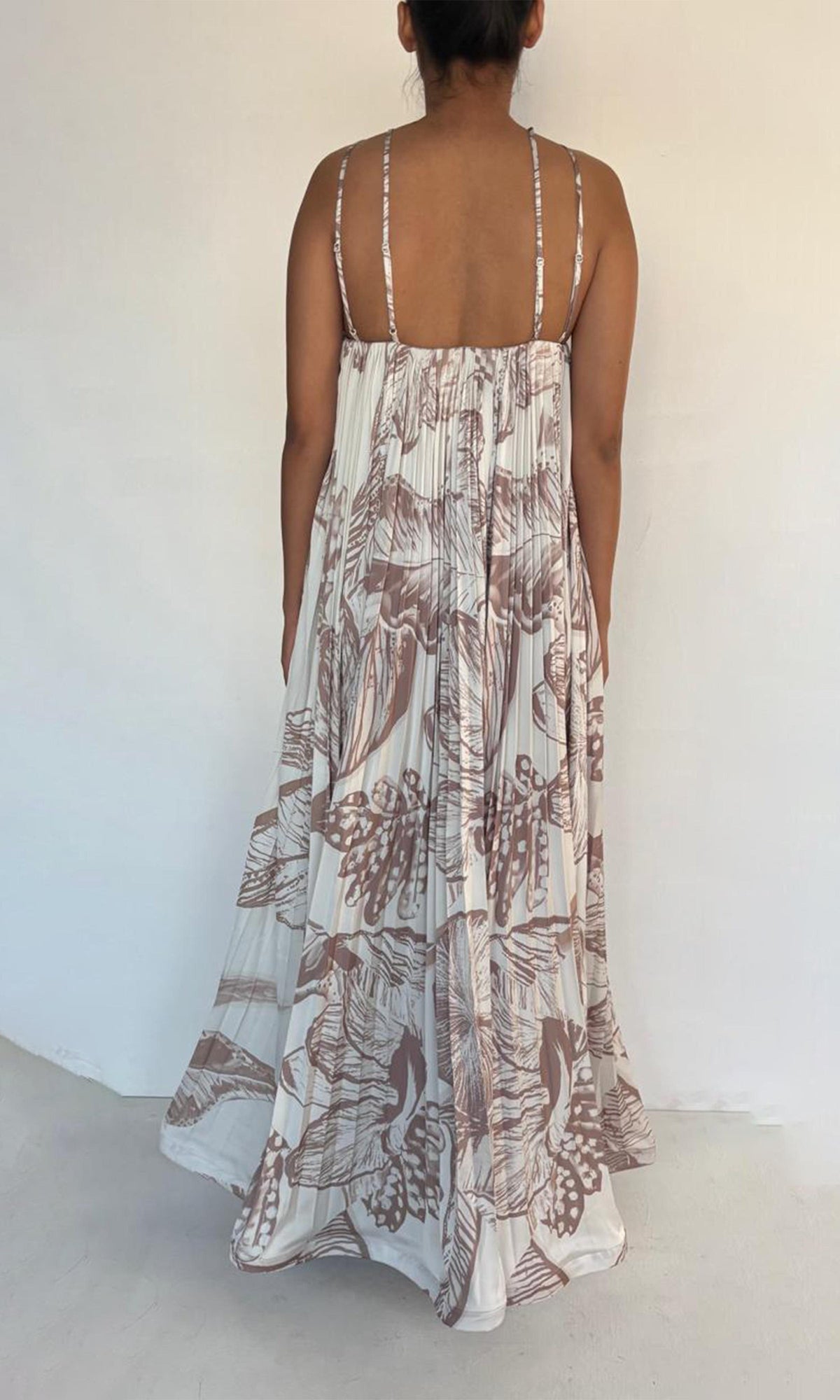 Womens | Ines Viscose Satin Long Dress | Beige White