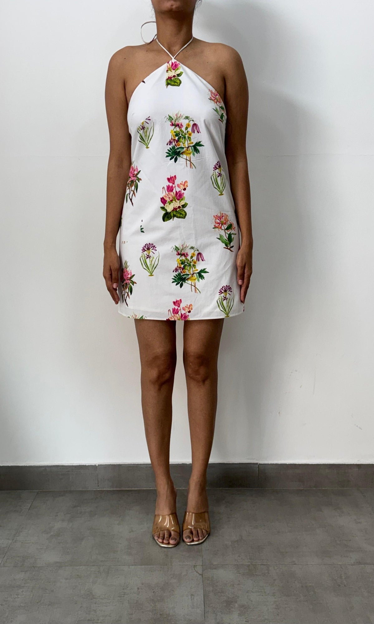 Womens | Inv Cotton Poplin Halter Neck Short Dress | White Print