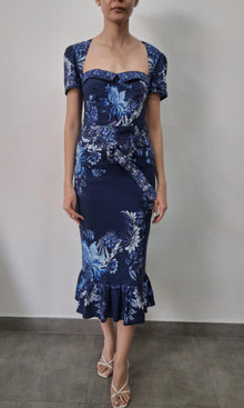 Hemant And Nandita | Inv Cotton Lilen Long Dress | Blue Multi