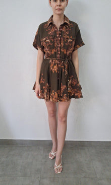 Womens | Inv Cotton Lilen Short Dress Braided Belt | Brown Multi