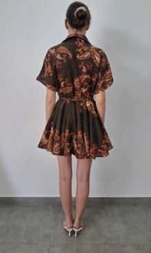 Womens | Inv Cotton Lilen Short Dress Braided Belt | Brown Multi
