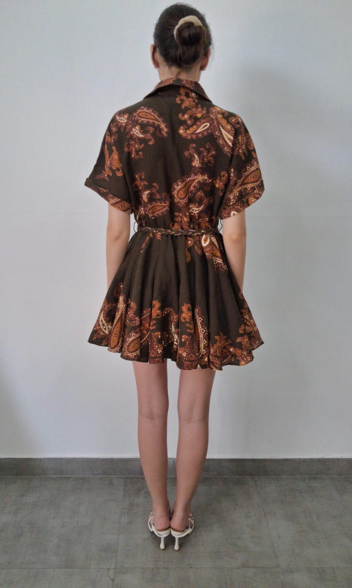 Womens | Inv Cotton Lilen Short Dress Braided Belt | Brown Multi