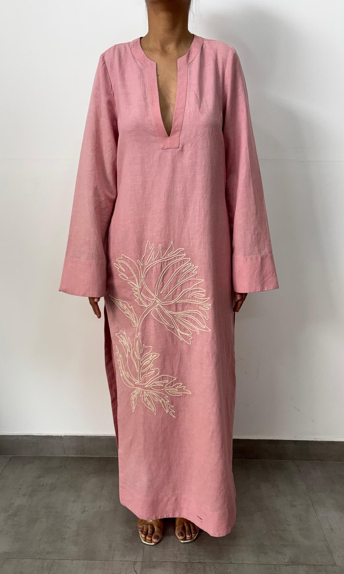 Womens | Inv Linen Cotton Long Kaftan | Pink
