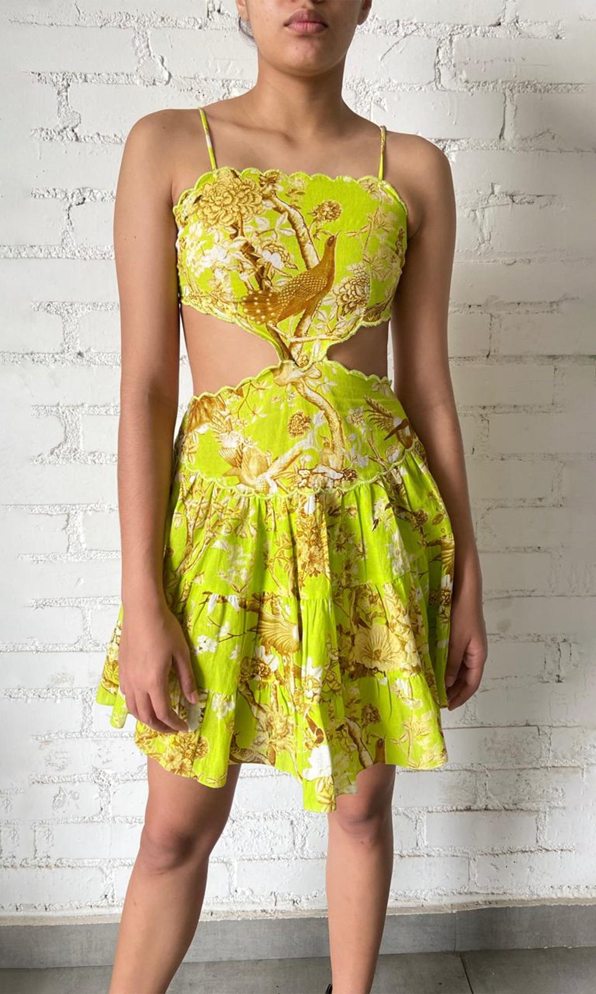 Hemant And Nandita | Inv Cotton Linen Short Dress | Neon Green