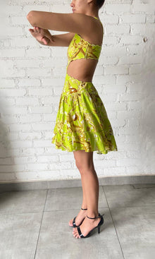 Hemant And Nandita | Inv Cotton Linen Short Dress | Neon Green