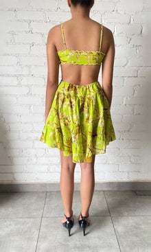 Hemant And Nandita | Inv Cotton Linen Short Dress | Neon Green
