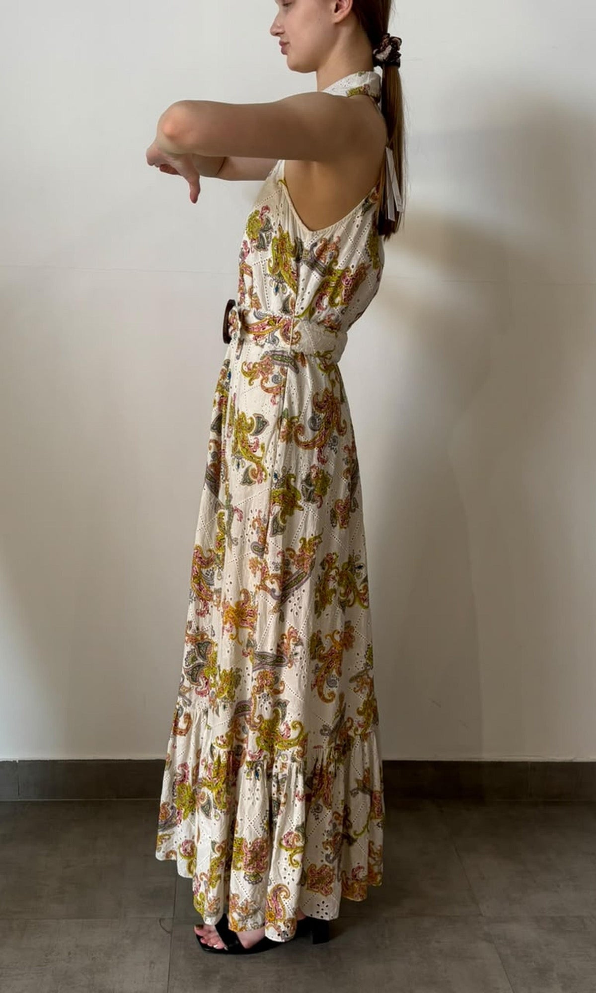 Womens | Inv Cotton Schiffly Long Dress With Buckle Belt | White