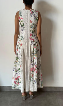Womens | Inv Cotton Schiffly Sleevesless Long Dress | White Floral