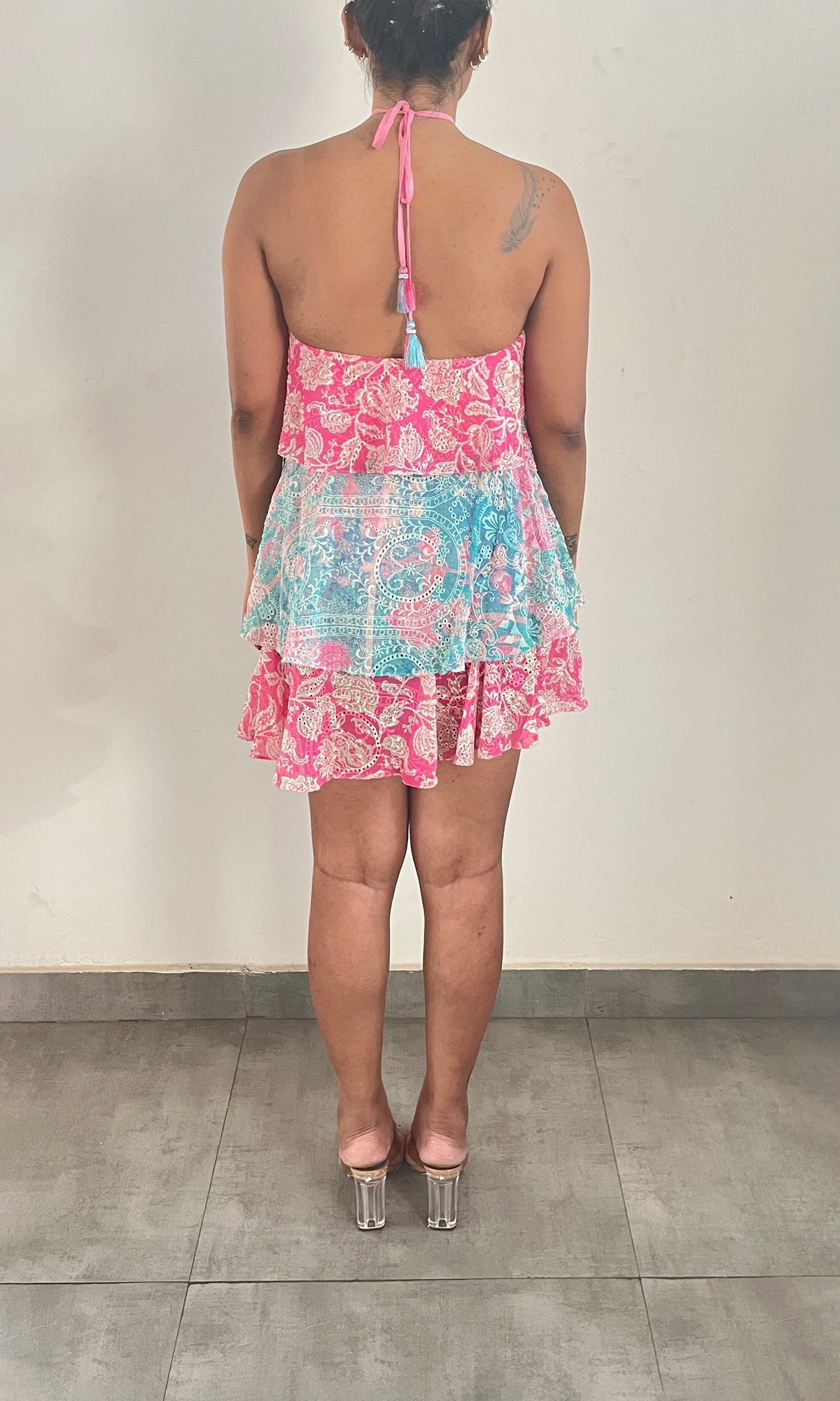 Womens | Inv Georgtte Schiffli Short Dress | Pink Blue