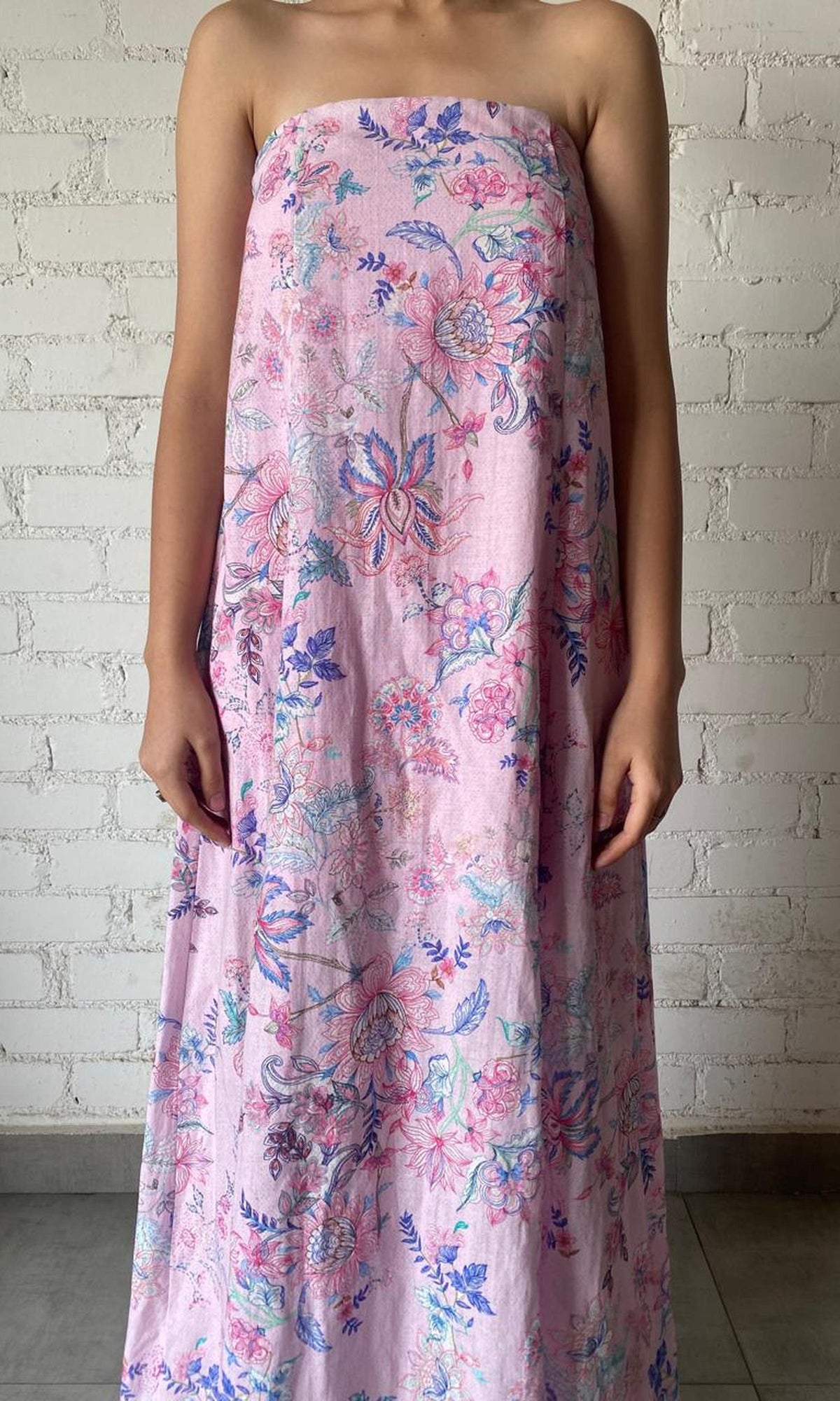 Womens | Inv Cotton Linen Long Dress | Pink Print