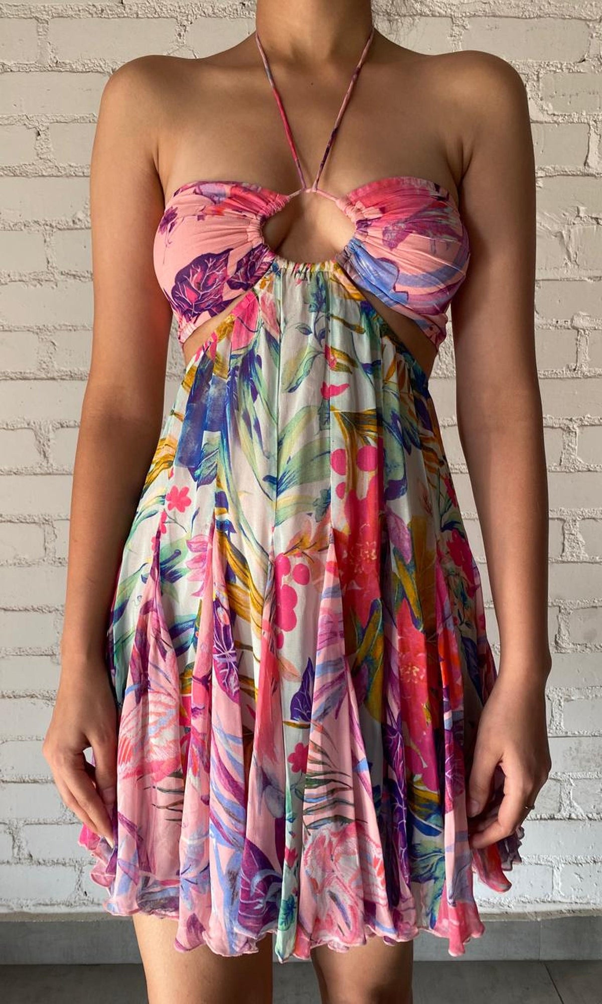 Womens | Inv Viscose Chiffon Shiort Dress | Multi Floral Print