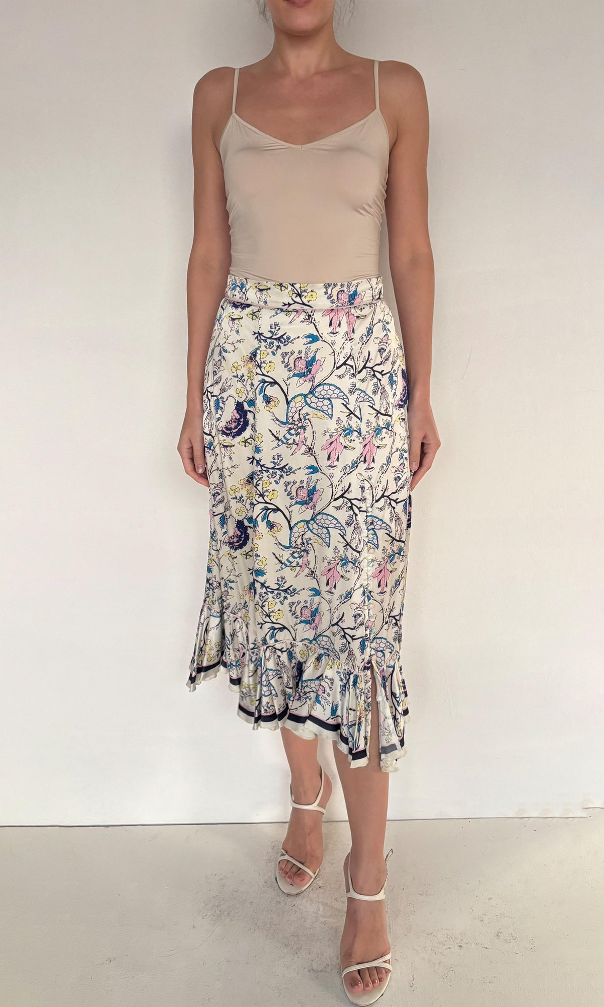 Womens | Inv Polyester Satin Long Skirt | Blue White