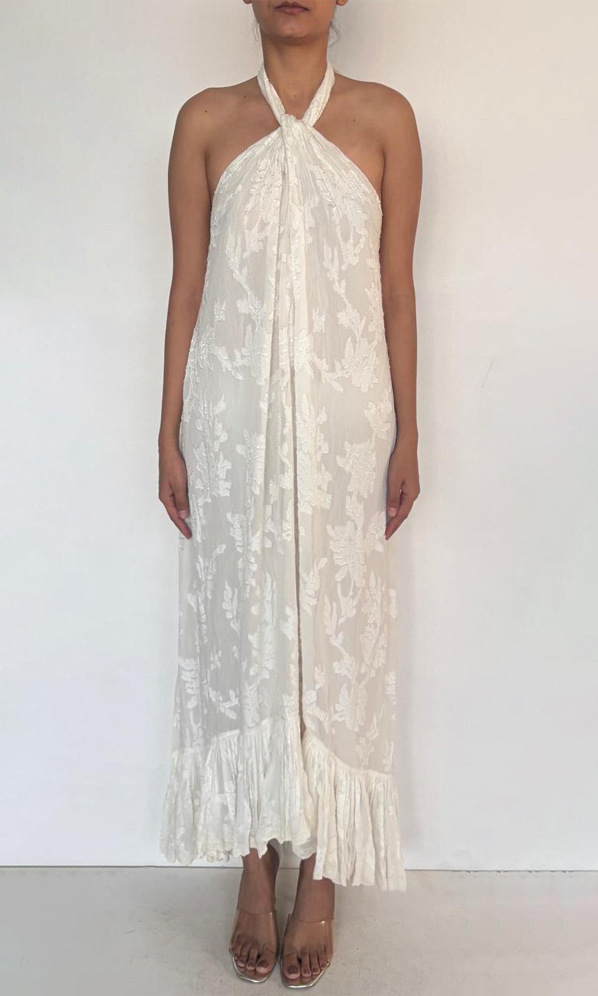 Womens | Inv Viscose Jacquard Long Dress | White