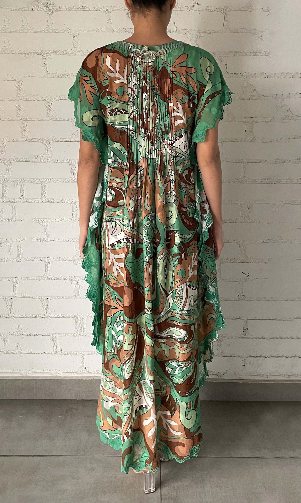 Hemant And Nandita | Jash Viscose Georgette Lurex Dobby Kaftan | Green Multi Paisley