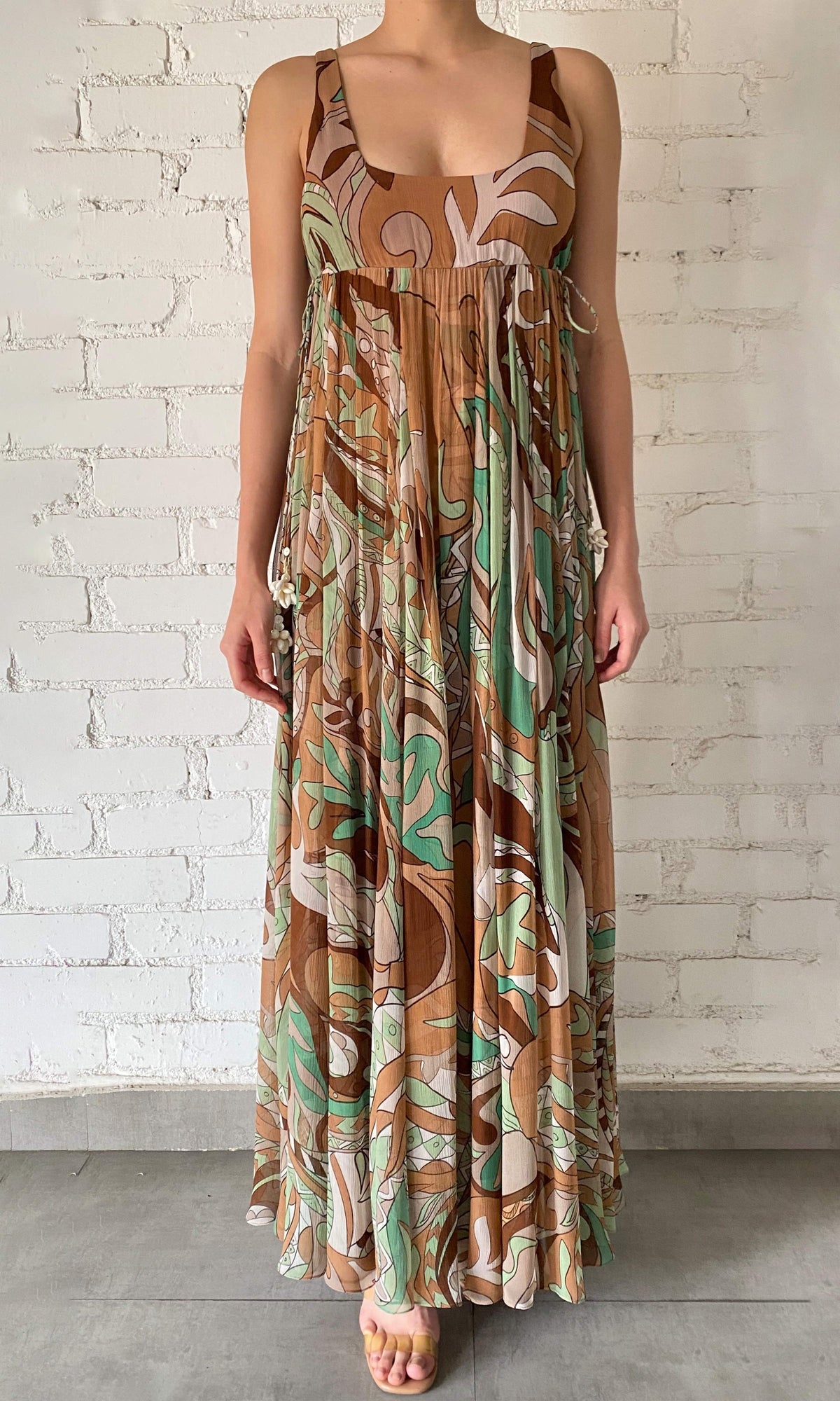 Womens | Jash Viscose Crinkle Chiffon Long Dress | Green Multi Paisley