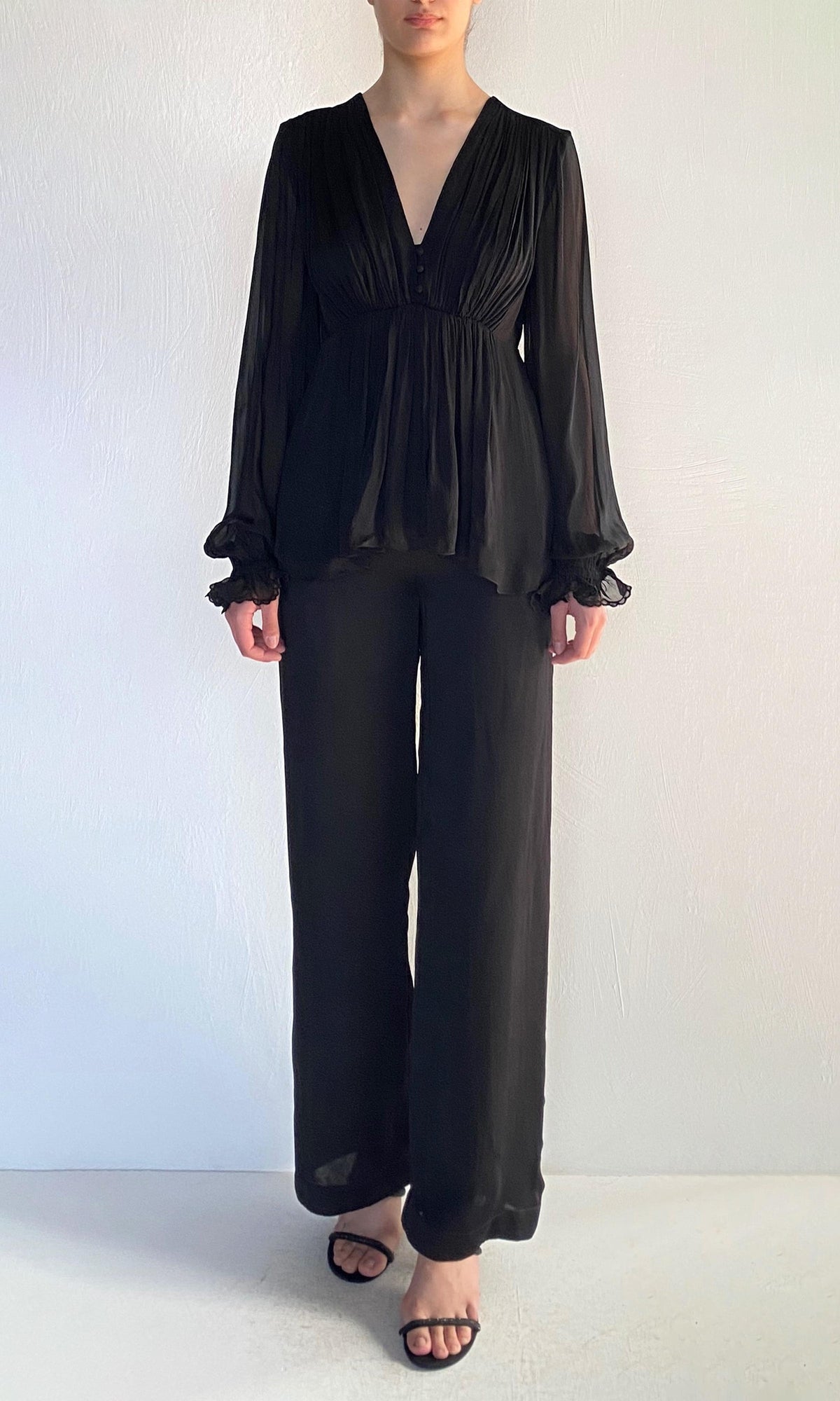 Womens | Johi Viscose Flat Chiffon Gathered Top | Black