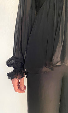 Womens | Johi Viscose Flat Chiffon Gathered Top | Black