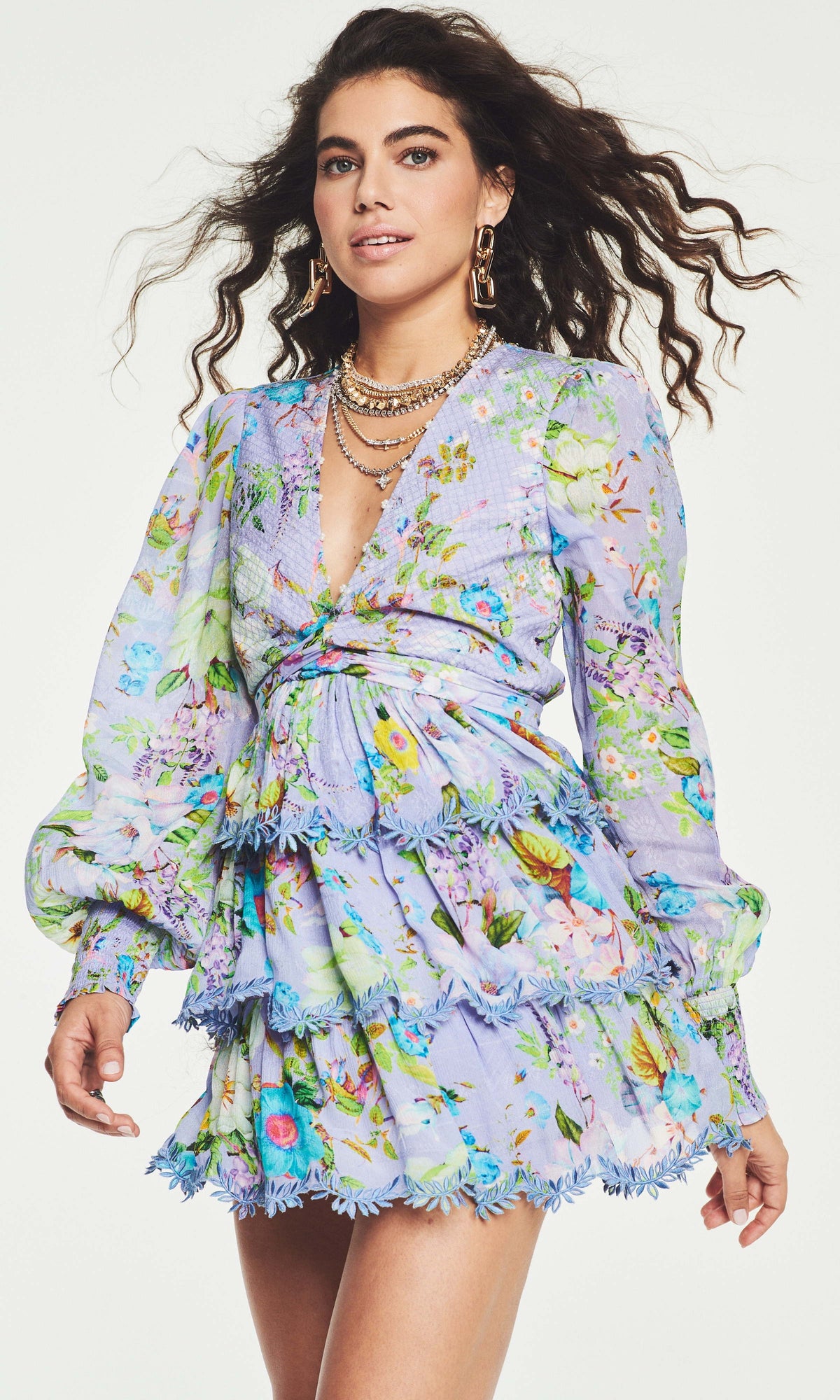 Hemant And Nandita | Laya Viscose Crepe Geometrical Jacquard Short Dress | Lilac