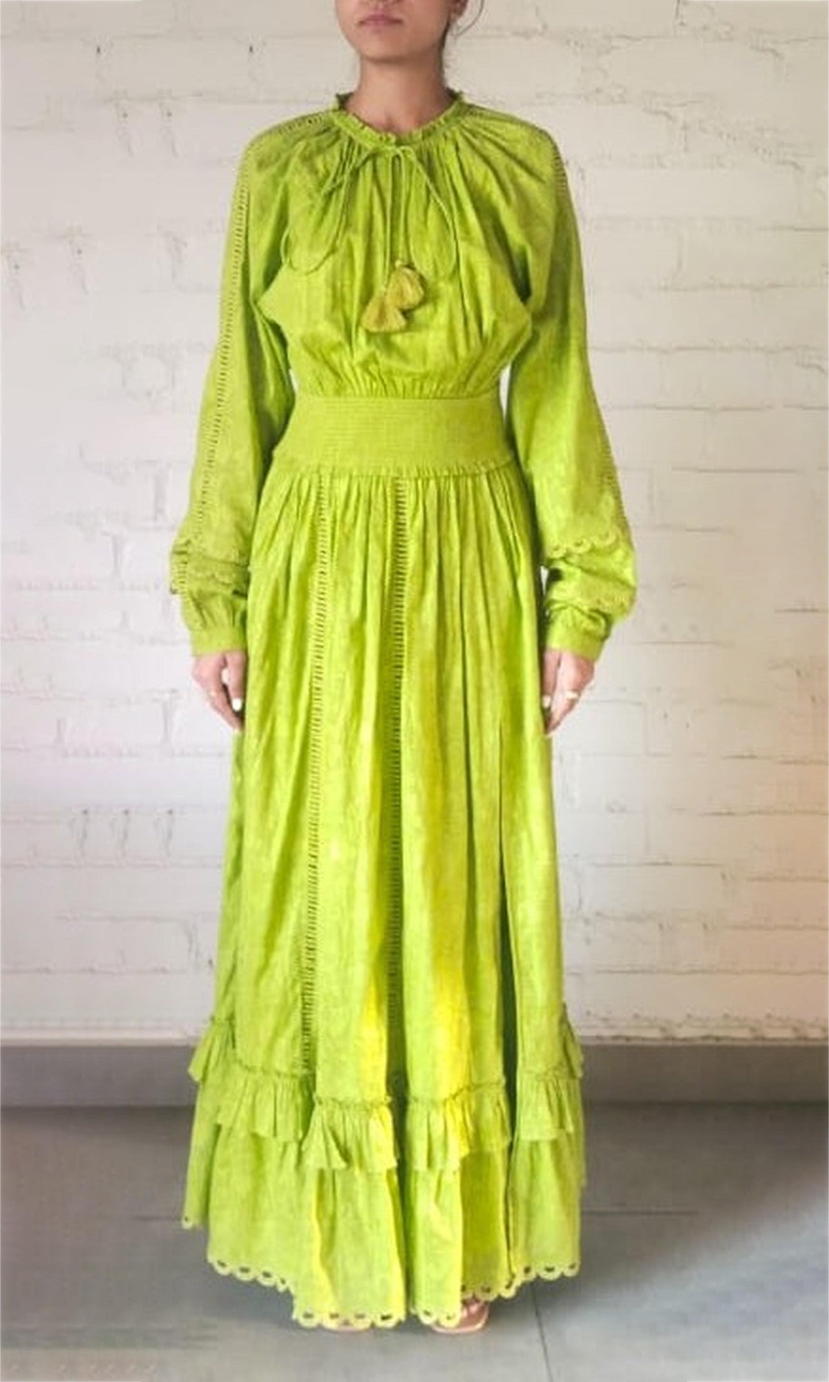 Womens | Mavi Cotton Jacquard Long Dress | Lime