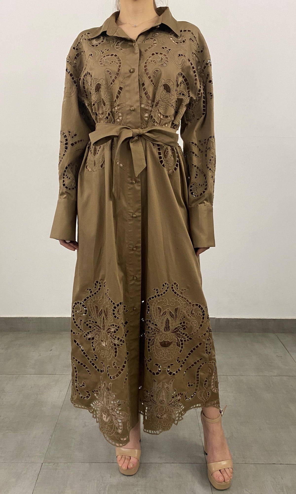Hemant And Nandita | Mohi Cotton Long Shirt Dress | Brown