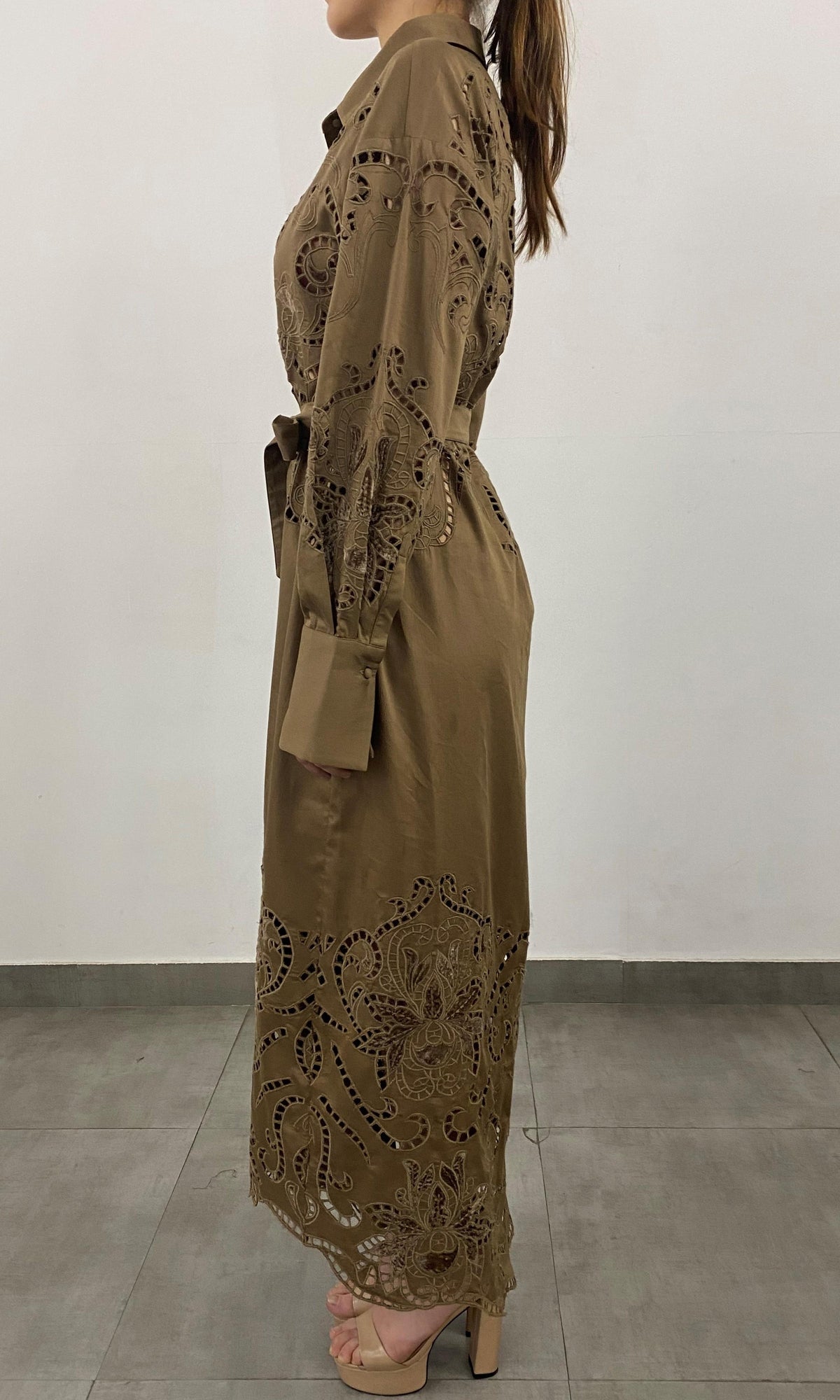 Hemant And Nandita | Mohi Cotton Long Shirt Dress | Brown