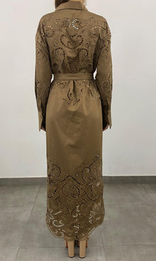 Hemant And Nandita | Mohi Cotton Long Shirt Dress | Brown
