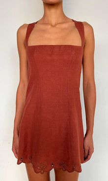 Womens | Nain Linen Cotton Square Neck Mini Dress | Brown