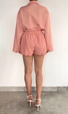 Womens | Nain Linen Cotton Waist Elasticated Shorts | Coral