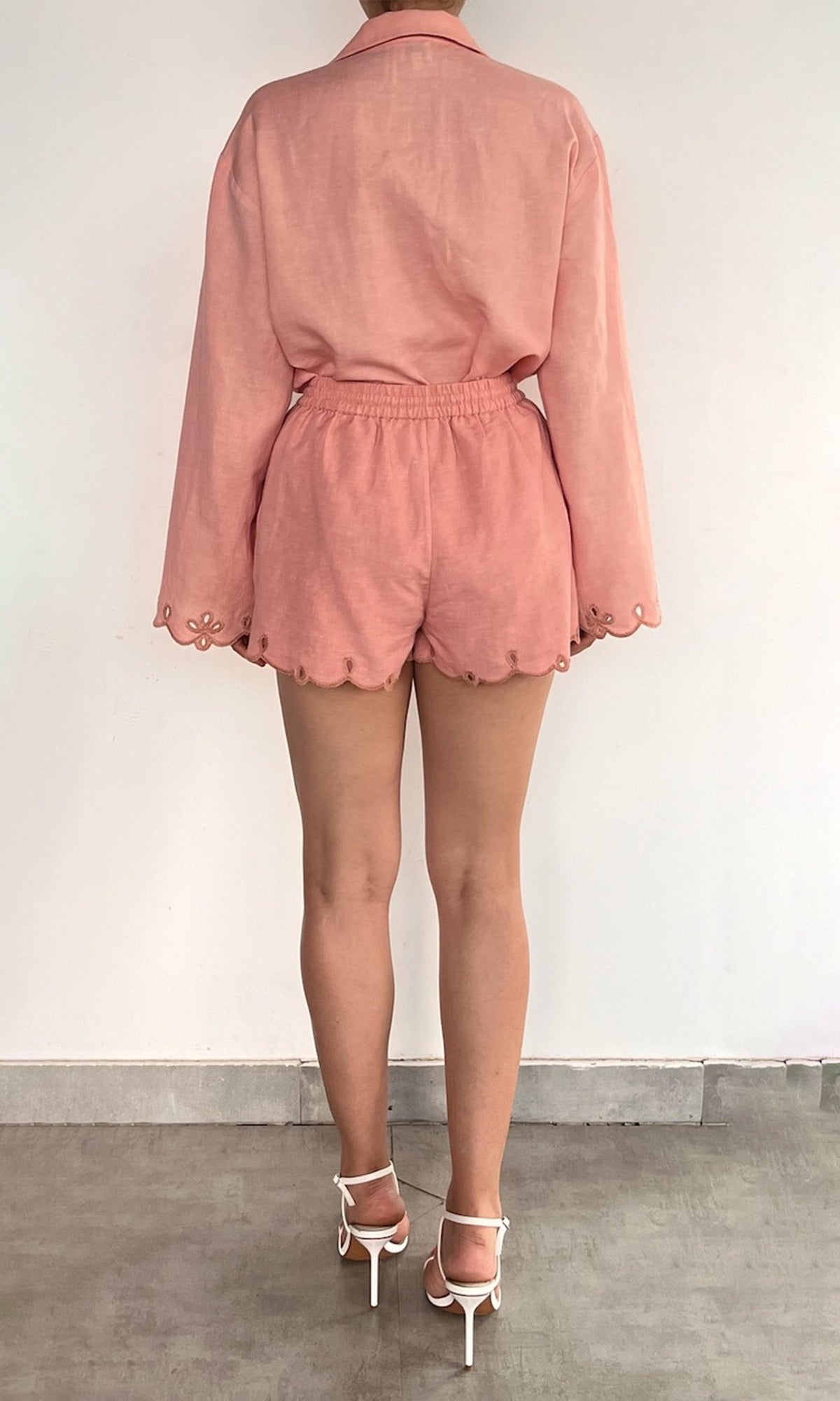 Womens | Nain Linen Cotton Waist Elasticated Shorts | Coral