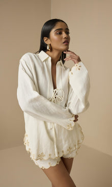 Womens | Nain Linen Cotton Drop Shoulder Collared Tunic | Off White