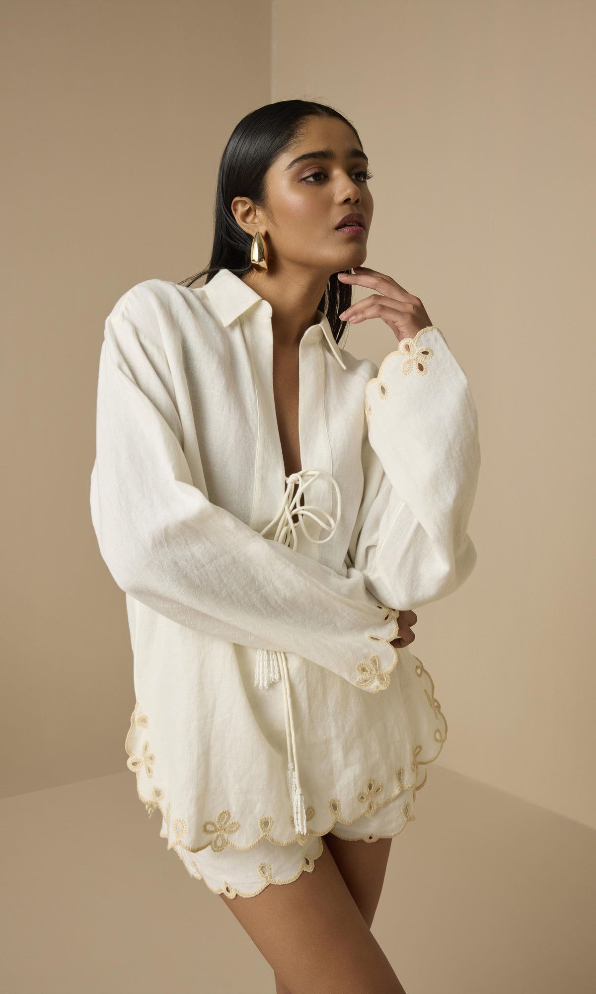 Womens | Nain Linen Cotton Drop Shoulder Collared Tunic | Off White