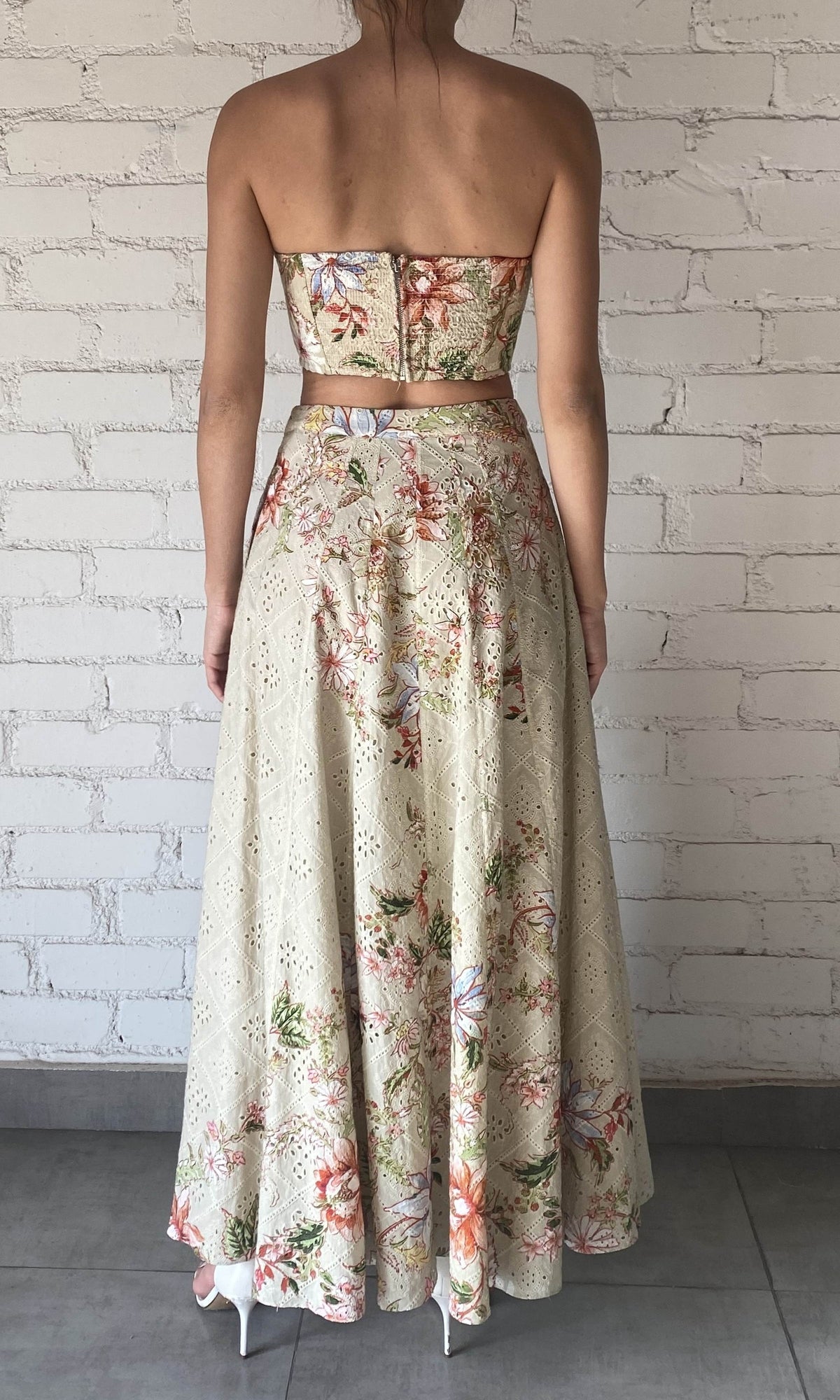 Womens | Nava Cotton Schiffli Long Skirt | Soft Beige