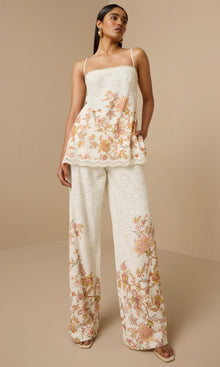 Womens | Niti Cotton Schiffli Straight Pants | White Floral
