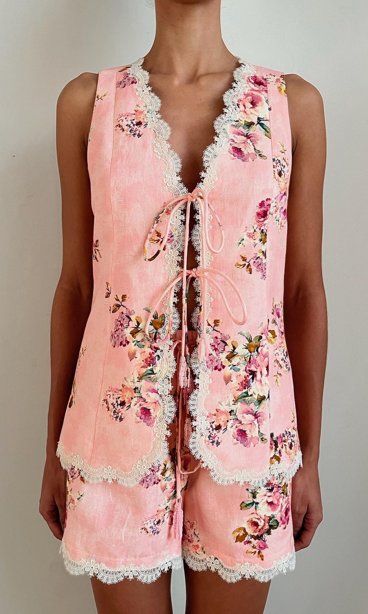 Womens | Niva Linen Cotton Vest | Pink Floral
