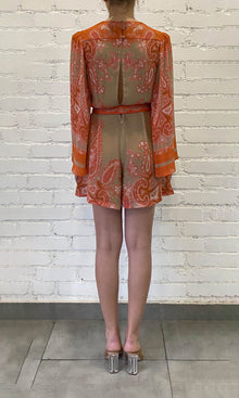 Womens | Omya Viscose Chiffone Romper With Belt | Beige/Orange Multi