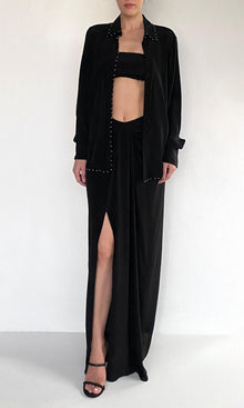 Womens | Palm Viscose Crepe Front Drape Maxi Skirt | Black