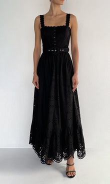 Hemant And Nandita | Raga Cotton Schiffli Long Dress With Buckle Belt | Black