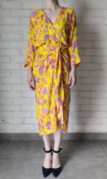 Womens | Raisa Rayon Crinkle Lurex Midi Dress | Yellow