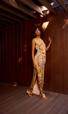Womens | Reem Polyester Double Satin Maxi Dress | Brown