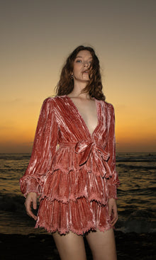 Womens | Reha Polyester Crushed Velvet Short Dress | Pink